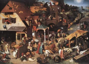 Netherlandish Proverbs by Pieter Bruegel The Elder Oil Painting