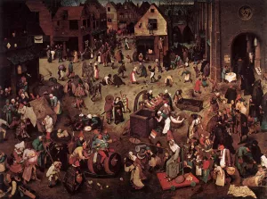 The Fight between Carnival and Lent by Pieter Bruegel The Elder - Oil Painting Reproduction