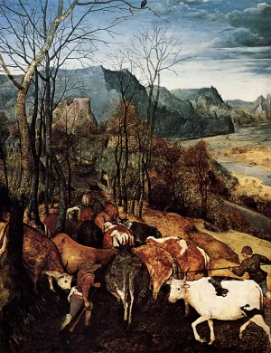 The Return of the Herd Detail by Pieter Bruegel The Elder Oil Painting