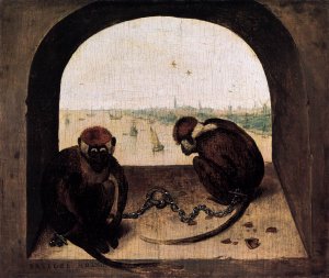 Two Chained Monkeys Oil painting by Pieter Bruegel The Elder