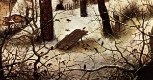 Winter Landscape with Skaters and a Bird Trap Detail by Pieter Bruegel The Elder Oil Painting