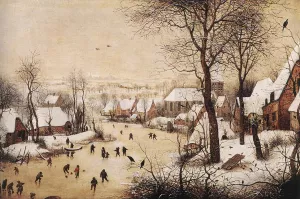 Winter Landscape with Skaters and Bird Trap Oil painting by Pieter Bruegel The Elder