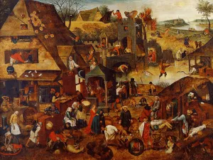 Flemish Proverbs by Pieter Bruegel The Younger - Oil Painting Reproduction