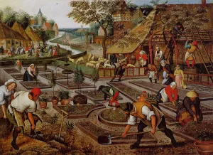 Preparation of the Flower Beds by Pieter Bruegel The Younger Oil Painting