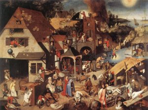 Proverbs by Pieter Bruegel The Younger Oil Painting