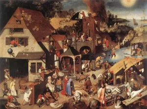 Proverbs by Pieter Bruegel The Younger Oil Painting
