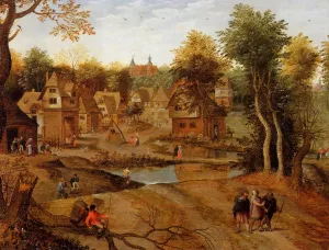 Village Landscape with Ammaus Pilgrims by Pieter Bruegel The Younger Oil Painting