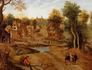 Village Landscape with Ammaus Pilgrims Oil painting by Pieter Bruegel The Younger