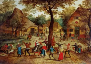 Village Scene with Dance around the May Pole by Pieter Bruegel The Younger Oil Painting