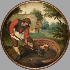 It is too Late to Fill in the Well After the Calf has Drowned by Pieter Brueghel The Younger Oil Painting