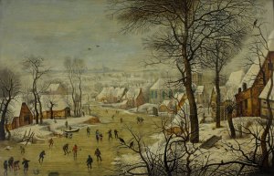 Winter landscape with a bird trap by Pieter Brueghel The Younger Oil Painting
