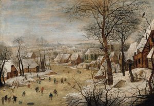Winter Landscape with Skaters and a Bird Trap by Pieter Brueghel The Younger Oil Painting