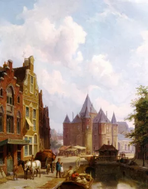 A Canal in Amsterdam by Pieter Christian Dommerson Oil Painting