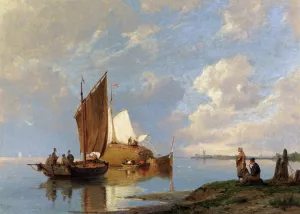 Off Volendam On The Zuiderzee by Pieter Christian Dommerson Oil Painting