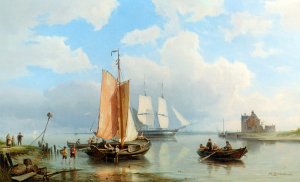 Unloading the Catch by Pieter Christian Dommerson Oil Painting