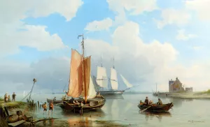 Unloading the Catch by Pieter Christian Dommerson Oil Painting