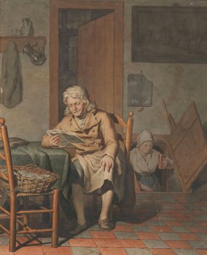 Interieur met lezende man by Pieter Christoffel Wonder Oil Painting