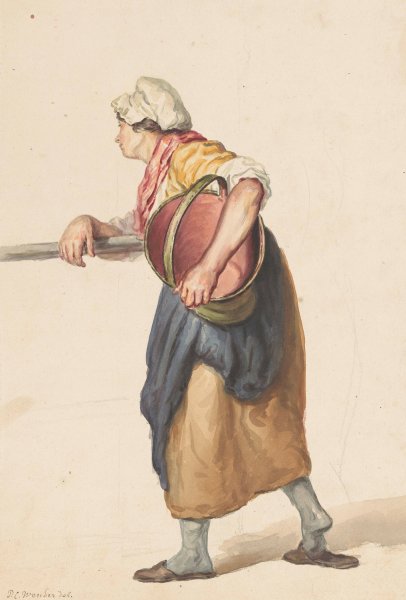 Main Product Photo of Staande vrouw met een emmer onder de arm  Painting by Pieter Christoffel Wonder