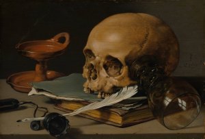 Still Life with a Skull and a Writing Quill by Pieter Claesz Oil Painting
