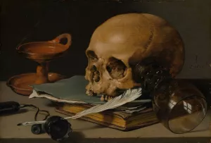 Still Life with a Skull and a Writing Quill by Pieter Claesz Oil Painting