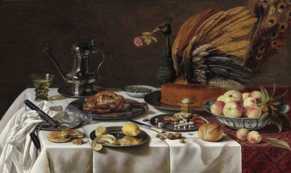 Main Product Photo of Still Life with Peacock Pie  Painting by Pieter Claesz