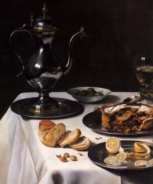 Still-life with Turkey-Pie Detail by Pieter Claesz - Oil Painting Reproduction