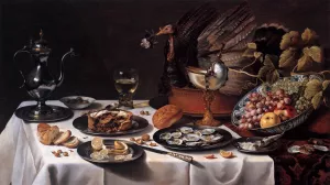 Still-Life with Turkey-Pie by Pieter Claesz - Oil Painting Reproduction