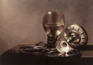Still-life with Wine Glass and Silver Bowl by Pieter Claesz - Oil Painting Reproduction