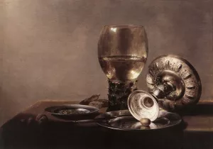Still-life with Wine Glass and Silver Bowl Oil painting by Pieter Claesz