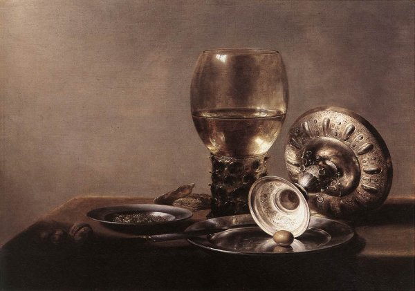 Main Product Photo of Still-life with Wine Glass and Silver Bowl Painting by Pieter Claesz