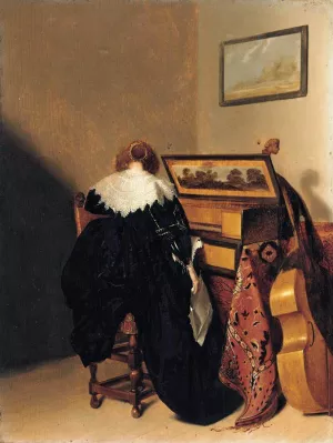 Lady Seated at Virginals by Pieter Codde - Oil Painting Reproduction