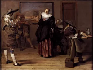 The Dancing Lesson by Pieter Codde - Oil Painting Reproduction