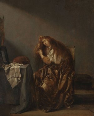 Woman in front of the mirror by Pieter Codde Oil Painting