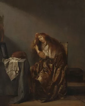Woman in front of the mirror by Pieter Codde Oil Painting