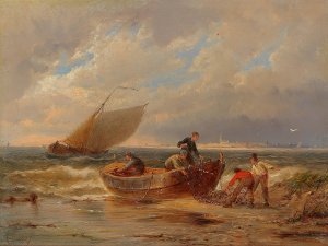 Ankommende Fischer by Pieter Cornelis Dommersen Oil Painting