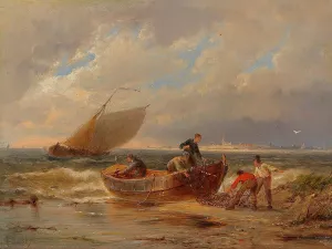 Ankommende Fischer by Pieter Cornelis Dommersen Oil Painting