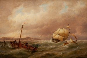 Shipping in the Harbor by Pieter Cornelis Dommersen Oil Painting