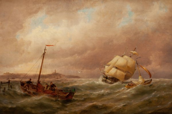 Shipping in the Harbor by Pieter Cornelis Dommersen - Hand-Painted Oil Painting Reproduction