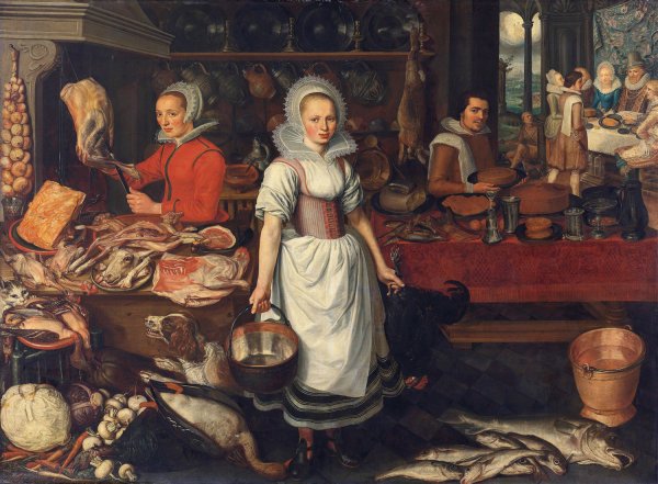 Main Product Photo of Kitchen Scene with the Parable of the Rich Man and Poor Lazarus  Painting by Pieter Cornelisz Van Rijck