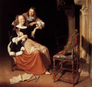 Lady with a Pet Dog by Pieter Cornelisz Van Slingeland - Oil Painting Reproduction