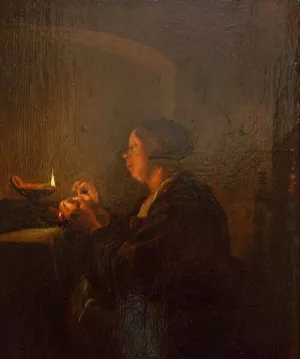 Woman by Candlelight by Pieter Cornelisz Van Slingeland - Oil Painting Reproduction