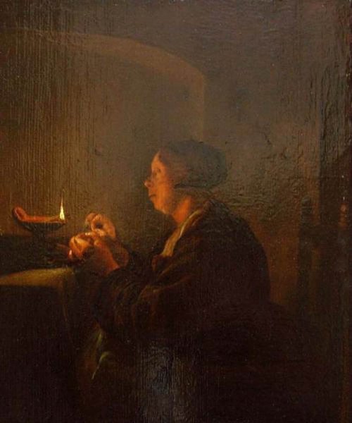 Main Product Photo of Woman by Candlelight Painting by Pieter Cornelisz Van Slingeland