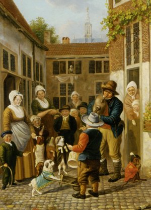 Musician on a Square in the Hague & The Nieuwe Kerk in the Background by Pieter Daniel Van Der Burgh Oil Painting