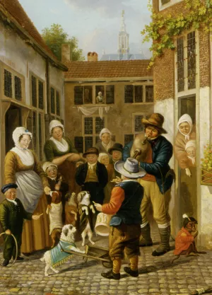 Musician on a Square in the Hague & The Nieuwe Kerk in the Background by Pieter Daniel Van Der Burgh Oil Painting