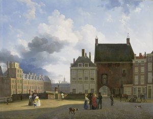 The Gevangenpoort and the Plaats, The Hague by Pieter Daniel Van Der Burgh Oil Painting