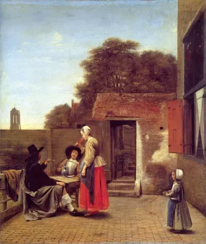 A Dutch Courtyard by Pieter De Hooch Oil Painting