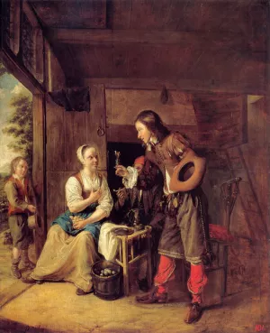 A Man Offering a Glass of Wine to a Woman painting by Pieter De Hooch