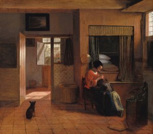 A Mother Delousing her Child's Hair by Pieter De Hooch Oil Painting