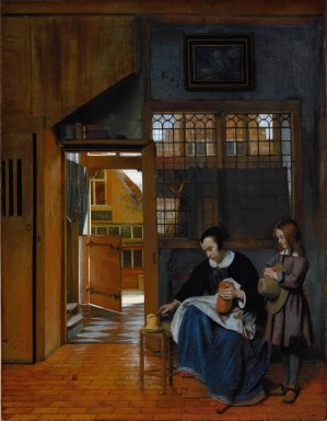 A Woman Preparing Bread and Butter for a Boy by Pieter De Hooch Oil Painting