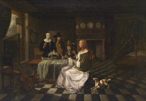 Burgerliches Interieur mit vier Personen by Pieter De Hooch Oil Painting